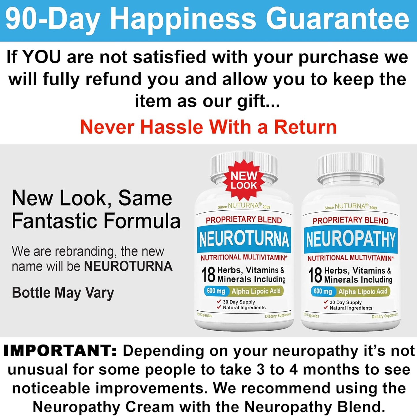 3 Pack Neuropathy Support Supplement with Alpha Lipoic Acid & Benfotiamine - Natural Renew Vitamins for Peripheral Neuropathy - 360 Capsules, 90 Day Supply