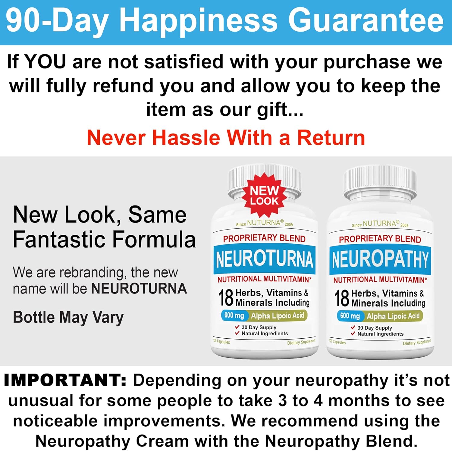 3 Pack Neuropathy Support Supplement with Alpha Lipoic Acid & Benfotiamine - Natural Renew Vitamins for Peripheral Neuropathy - 360 Capsules, 90 Day Supply