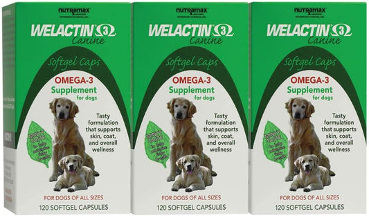 3 Pack Nutramax Welactin Omega-3 Fish Oil Skin & Coat Health Liquid Supplement for Dogs - 360 Softgels
