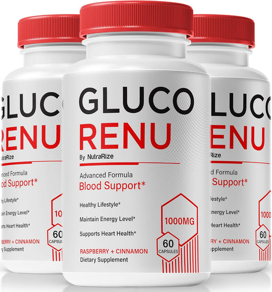 3 Pack NutraRize Gluco Renu Capsules - Official GlucoRenu Pills for Healthy Levels & Circulation - Premium Formula Blood Vessel Cleaner - Glyco Optimizer (180 Capsules)