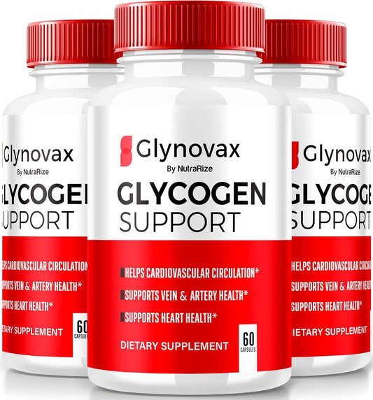 3 Pack NutraRize Glynovax Pills - Glycogen Support Formula, Natural Supplement for Stable Levels - Official Glyno Vax Reviews (180 Capsules)