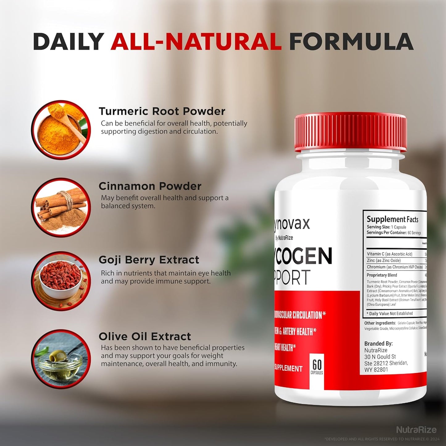 3 Pack NutraRize Glynovax Pills - Glycogen Support Formula, Natural Supplement for Stable Levels - Official Glyno Vax Reviews (180 Capsules)