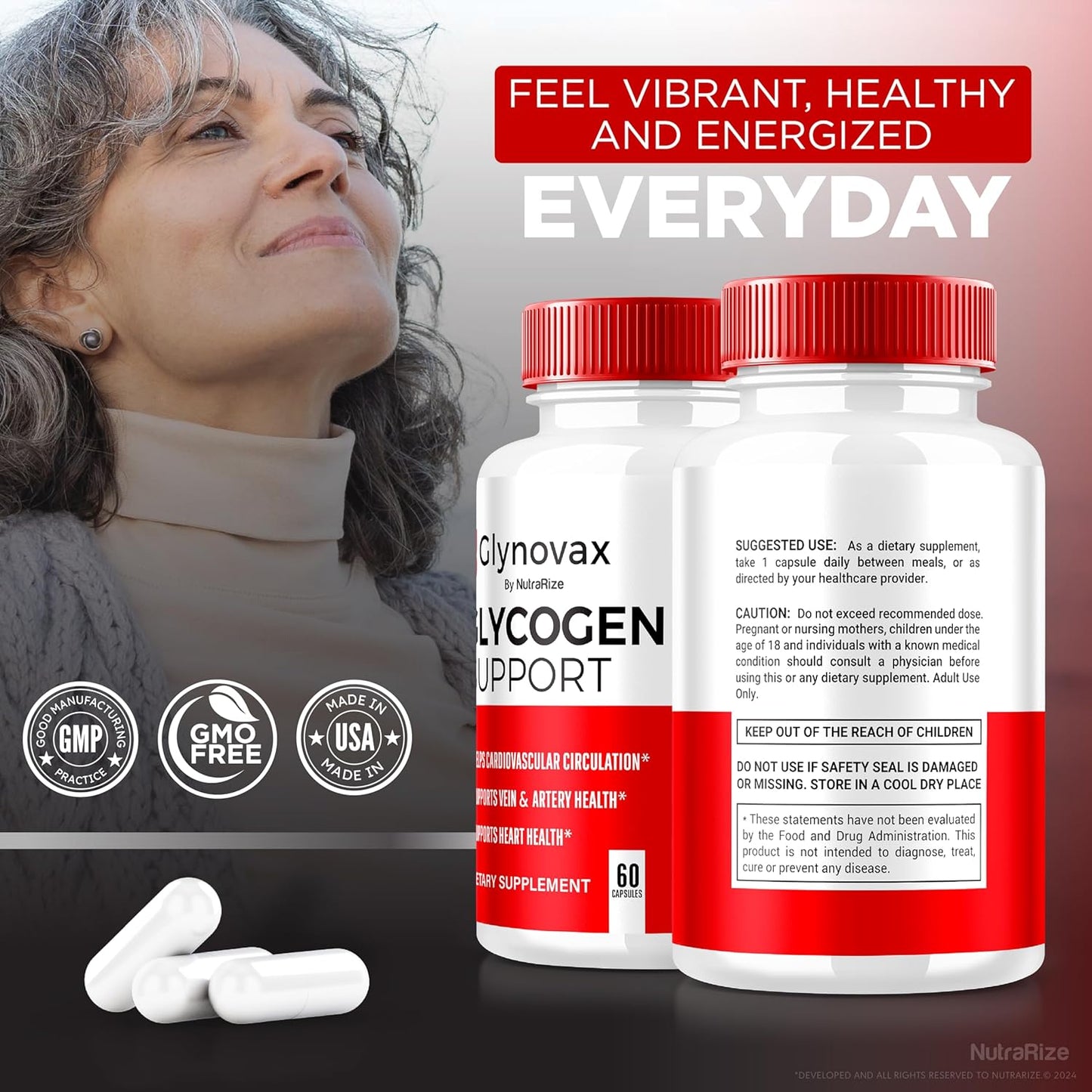 3 Pack NutraRize Glynovax Pills - Glycogen Support Formula, Natural Supplement for Stable Levels - Official Glyno Vax Reviews (180 Capsules)