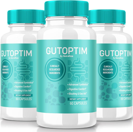 3 Pack NutraRize GutOptim Vitamin Capsules for Gut Health, All Natural Digestive Wellness Supplement - Extra Strength Formula with 180 Capsules