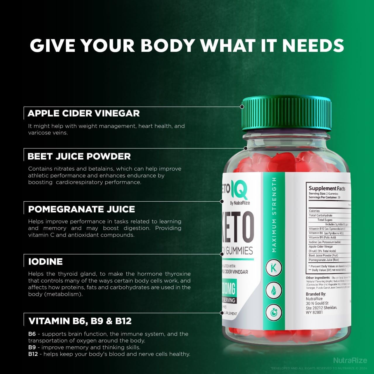 3-Pack NutraRize Keto IQ Keto ACV Gummies for Advanced Slimming Formula - 180 Gummies