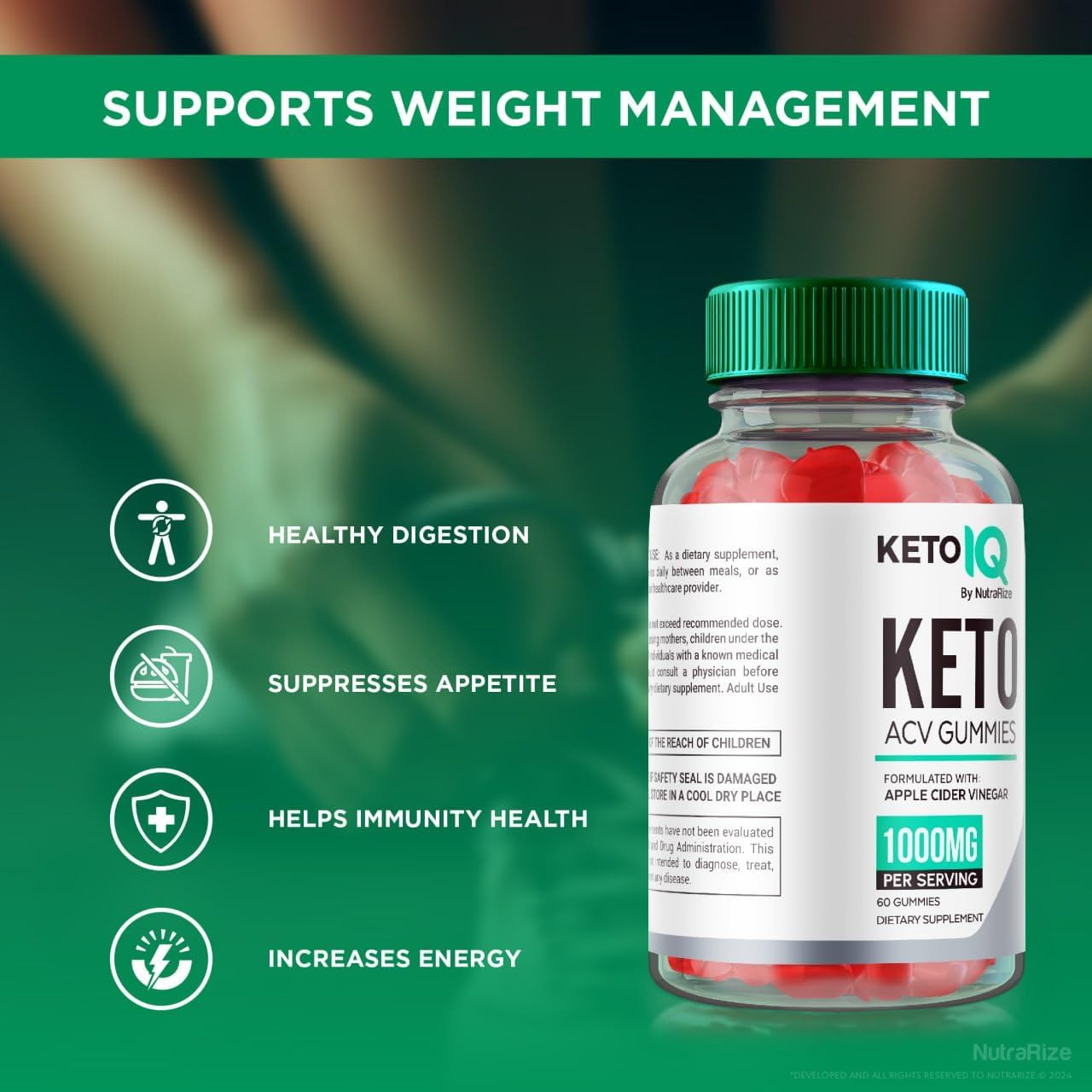 3-Pack NutraRize Keto IQ Keto ACV Gummies for Advanced Slimming Formula - 180 Gummies