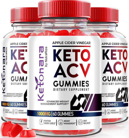 3 Pack NutraRize Ketonara Keto ACV Gummies for Slimming Formula - Advanced Keto Formula with Apple Cider Vinegar - 180 Gummies - Reviews included