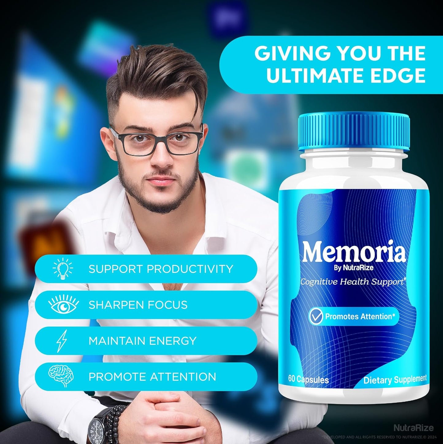 3-Pack NutraRize Memoria Capsules - Premium All Natural Supplement for Cognitive Health & Wellness - Boost Memory and Focus - Capsulas Reviews (180 Capsules)
