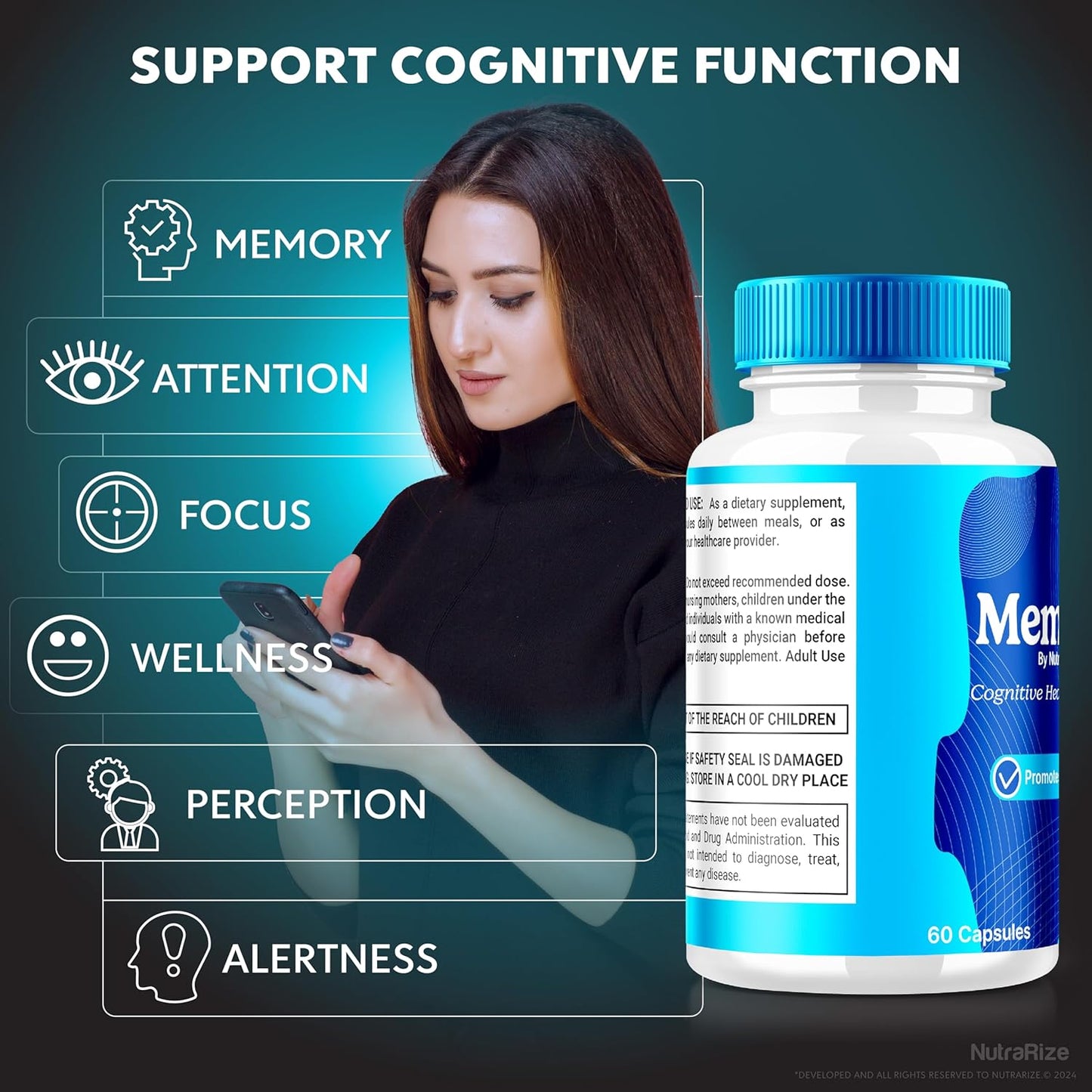 3-Pack NutraRize Memoria Capsules - Premium All Natural Supplement for Cognitive Health & Wellness - Boost Memory and Focus - Capsulas Reviews (180 Capsules)