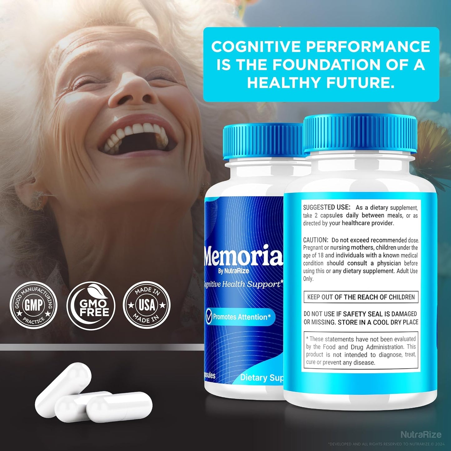 3-Pack NutraRize Memoria Capsules - Premium All Natural Supplement for Cognitive Health & Wellness - Boost Memory and Focus - Capsulas Reviews (180 Capsules)