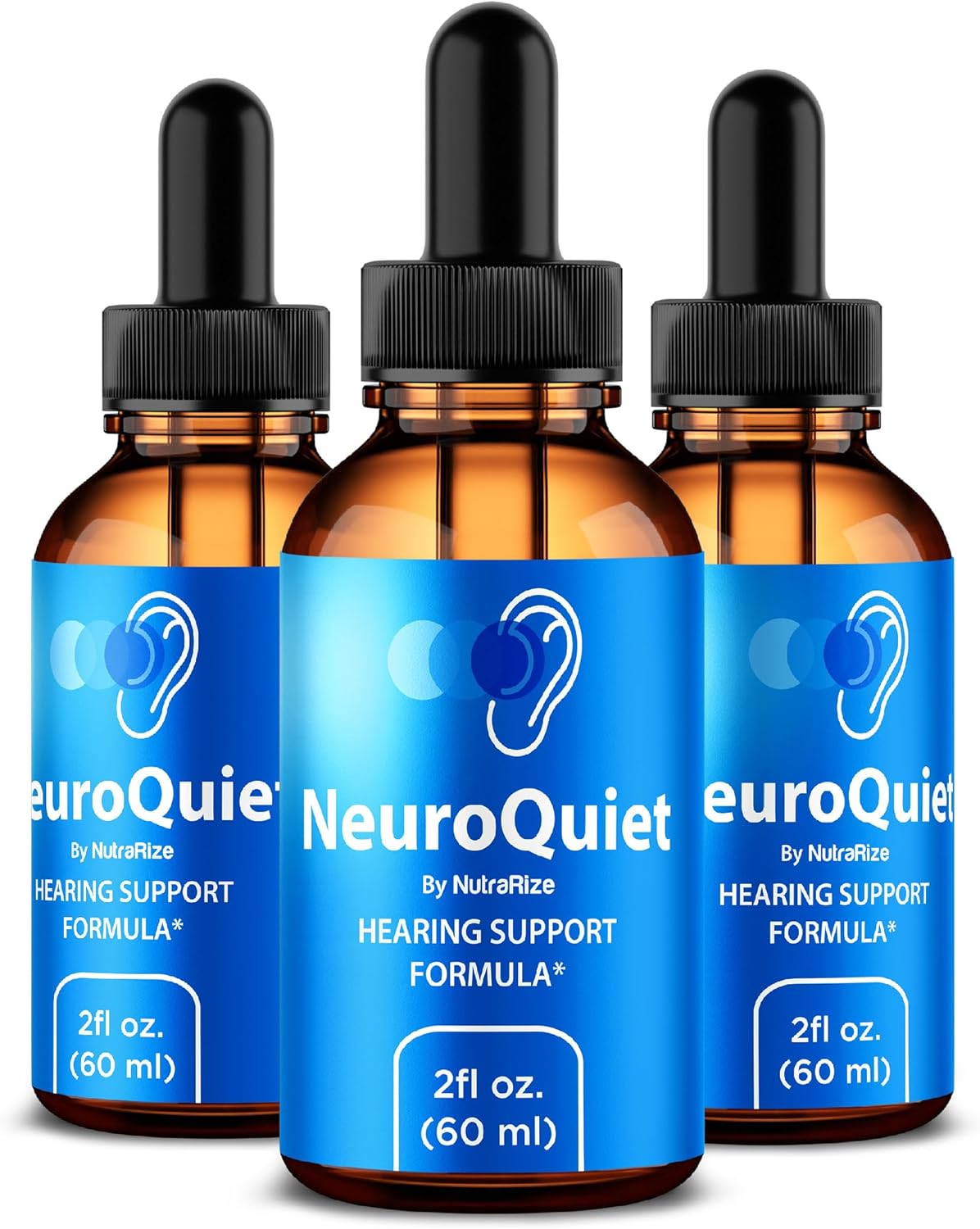 3 Pack NutraRize NeuroQuiet Drops - Cognitive Performance Support Formula for Auditory Health - All Natural Hearing Support Supplement (90 Servings)