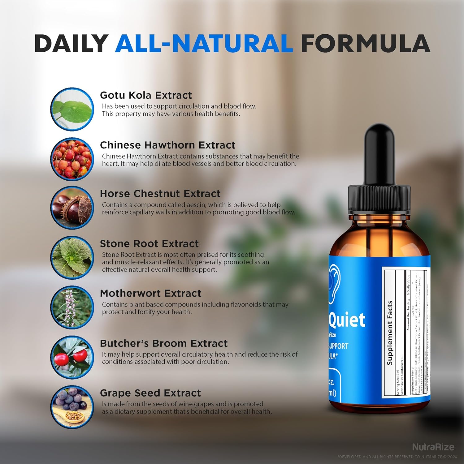 3 Pack NutraRize NeuroQuiet Drops - Cognitive Performance Support Formula for Auditory Health - All Natural Hearing Support Supplement (90 Servings)