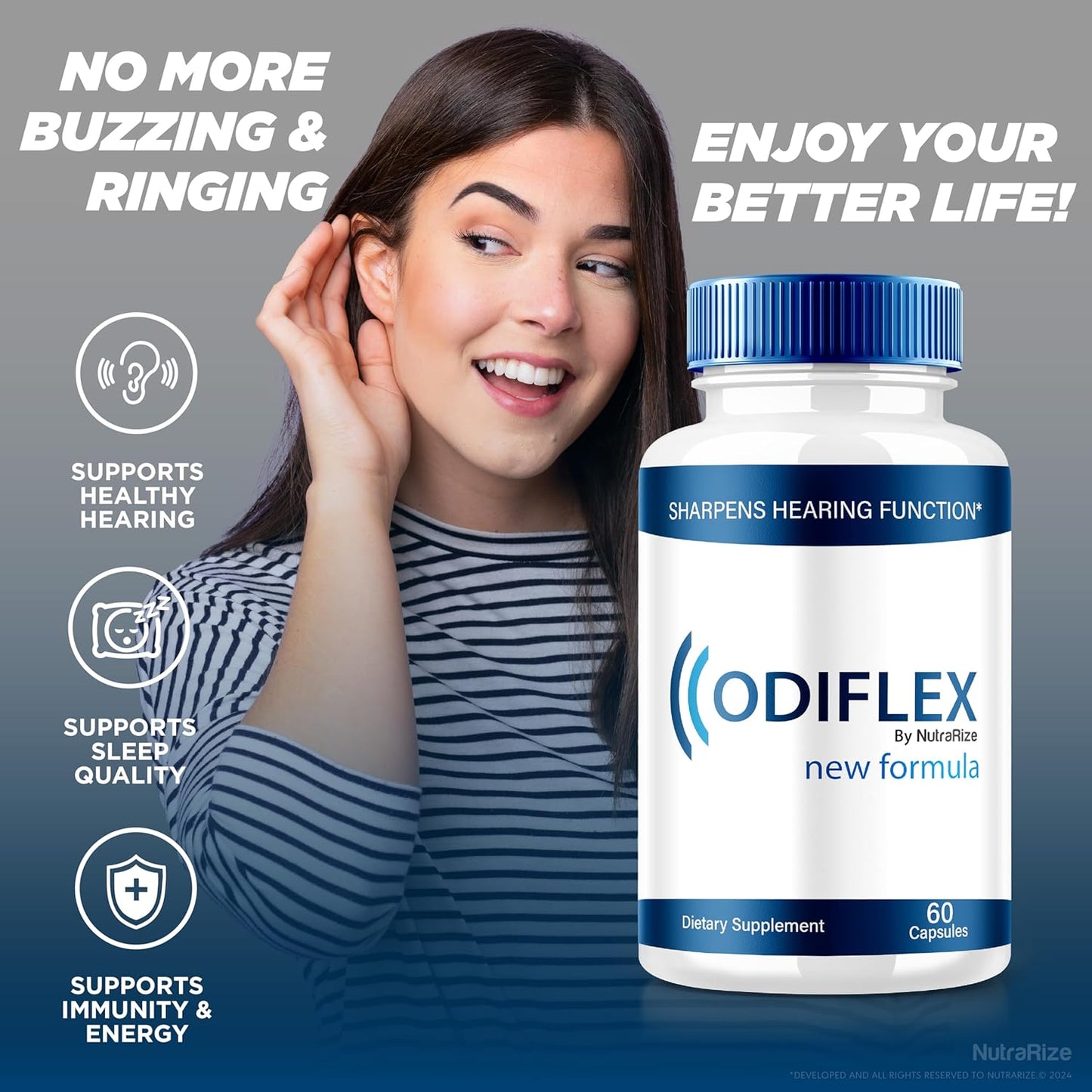 3 Pack NutraRize Odiflex Capsules - Premium All-Natural Ear Health Supplement for Inner Ear Protection - Official Hearing Support Pills - 180 Capsules