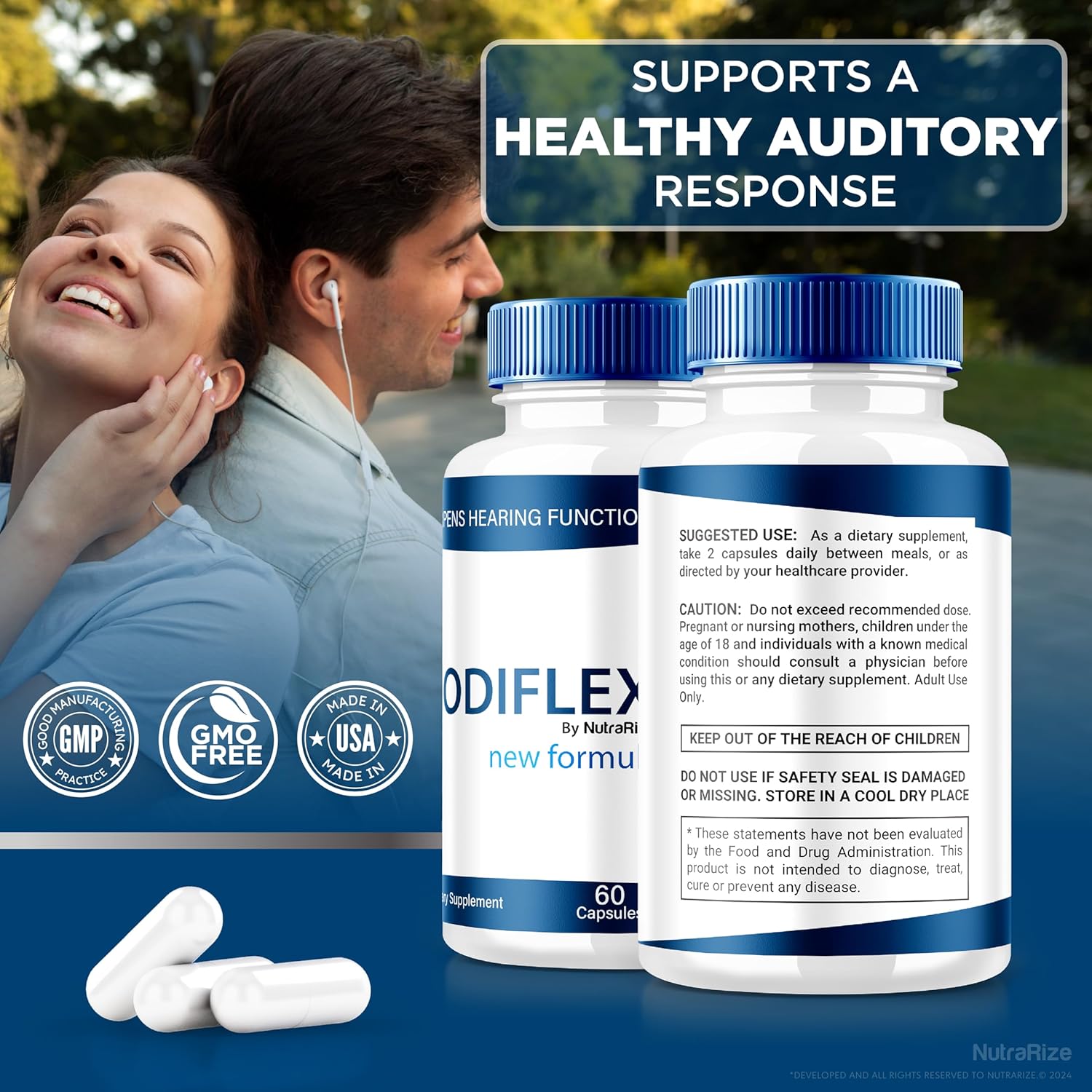 3 Pack NutraRize Odiflex Capsules - Premium All-Natural Ear Health Supplement for Inner Ear Protection - Official Hearing Support Pills - 180 Capsules