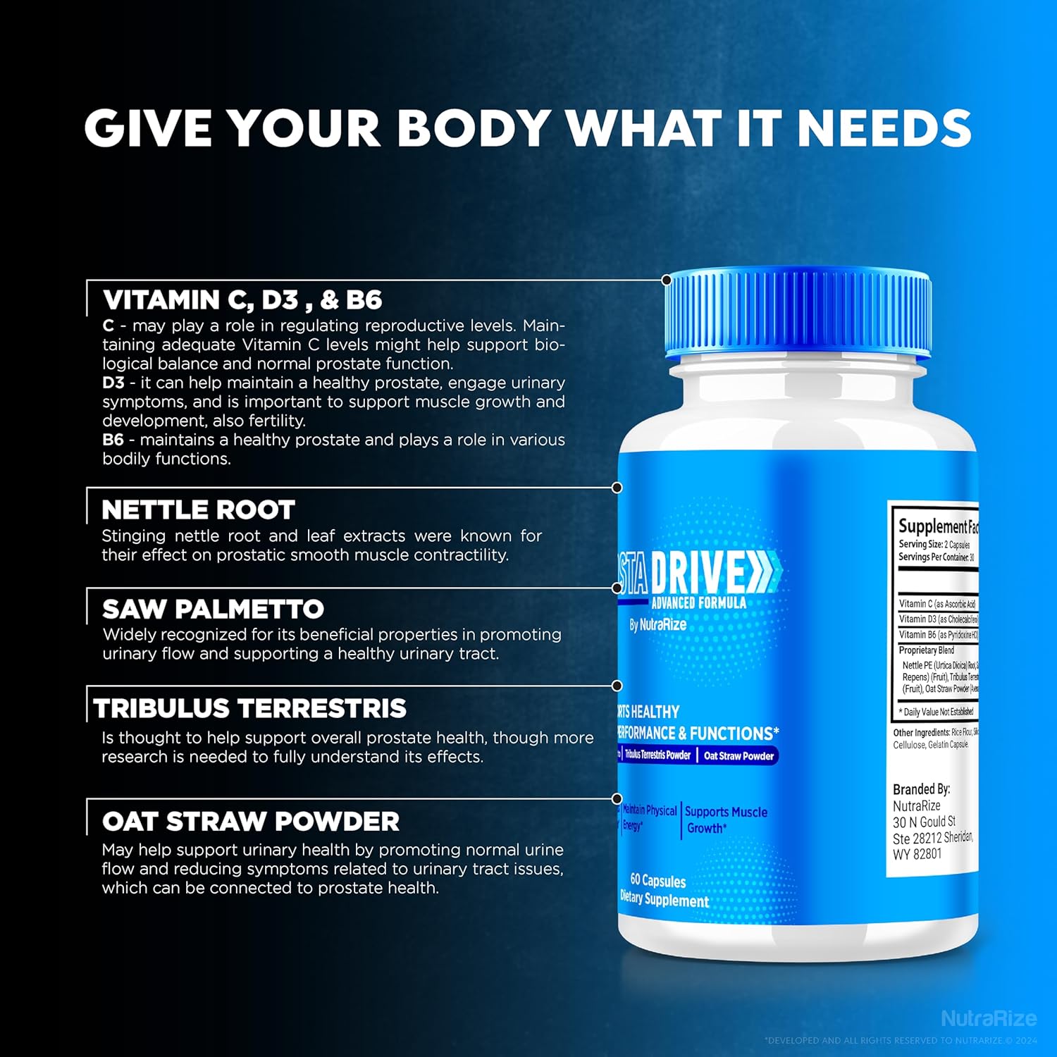 3 Pack NutraRize ProstaDrive Capsules - Official Prostate Drive Supplement for Prostate Health, Natural Formula for Energy & Well-Being, 180 Capsules