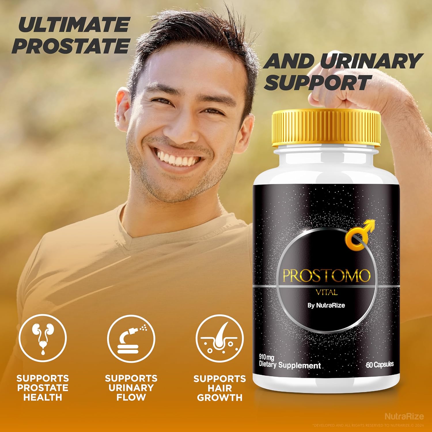 3 Pack NutraRize Prostomo Capsules: Official Formula for Prostate Health, Natural Supplement for Wellness, Premium Pros Tomo Pills (180 Capsules)