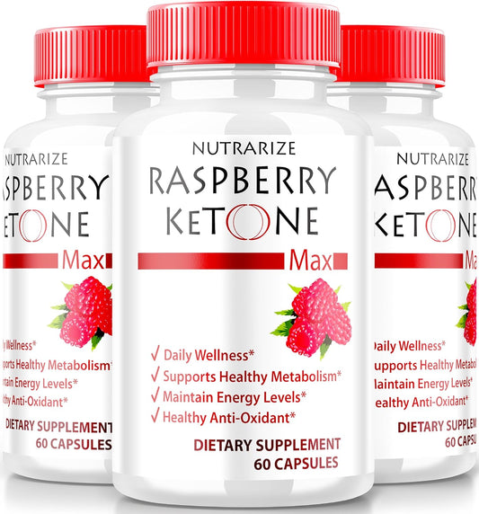 3 Pack NutraRize Raspberry Ketone Capsules - Official Weight Loss Supplement with 1200MG All-Natural Keto Formula for Body and Fitness Goals - 180 Capsules, Reviews Included