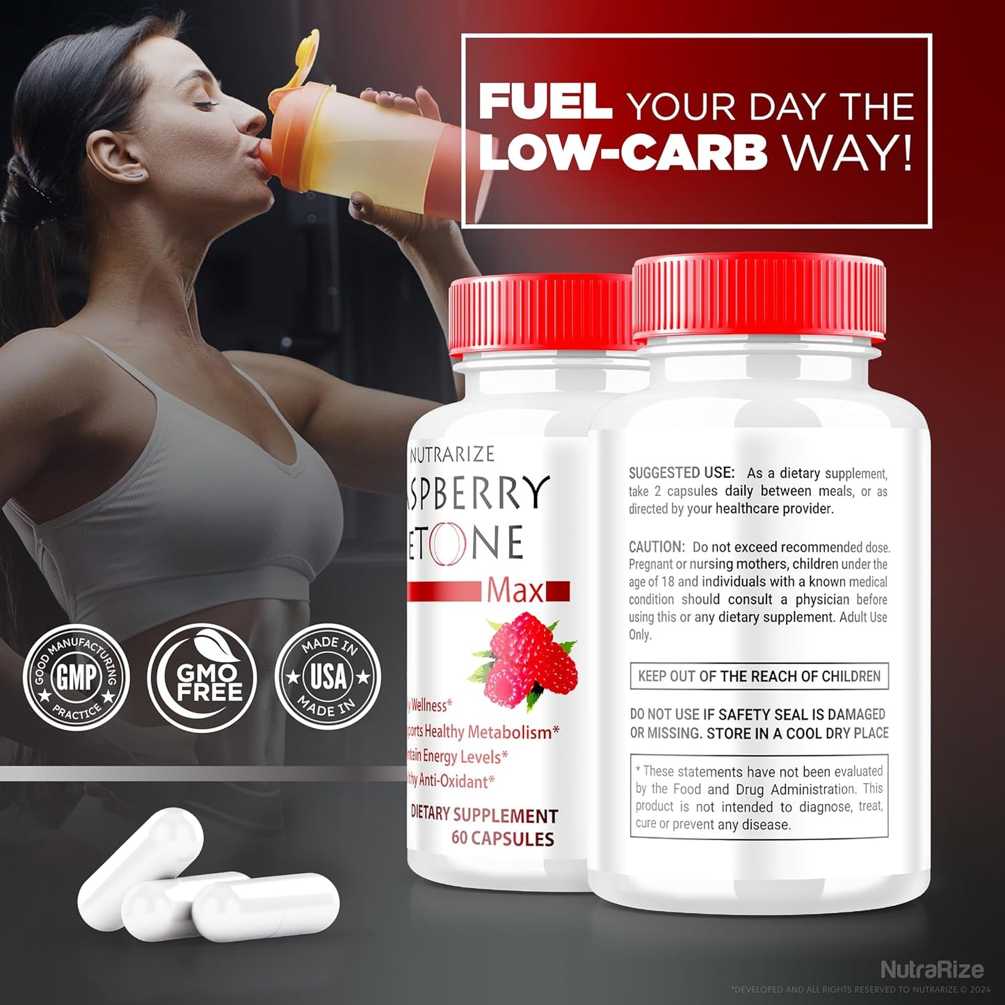 3 Pack NutraRize Raspberry Ketone Capsules - Official Weight Loss Supplement with 1200MG All-Natural Keto Formula for Body and Fitness Goals - 180 Capsules, Reviews Included