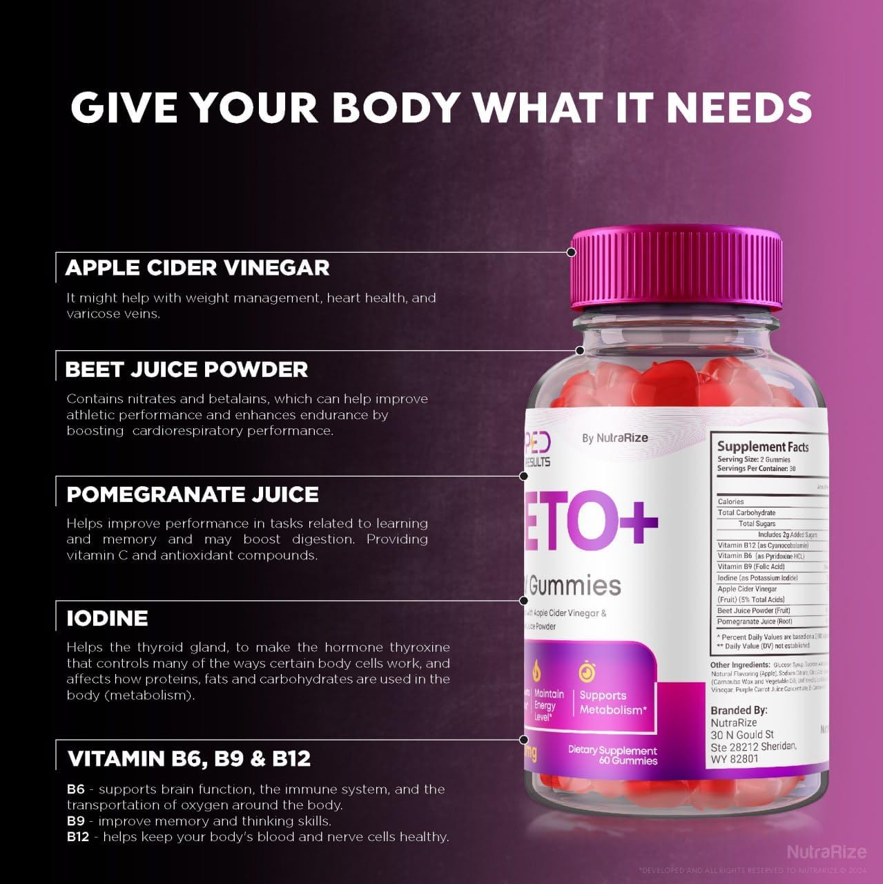 3-Pack NutraRize Ripped Results Keto+ACV Gummies for Advanced Weight Loss - 180 Gummies
