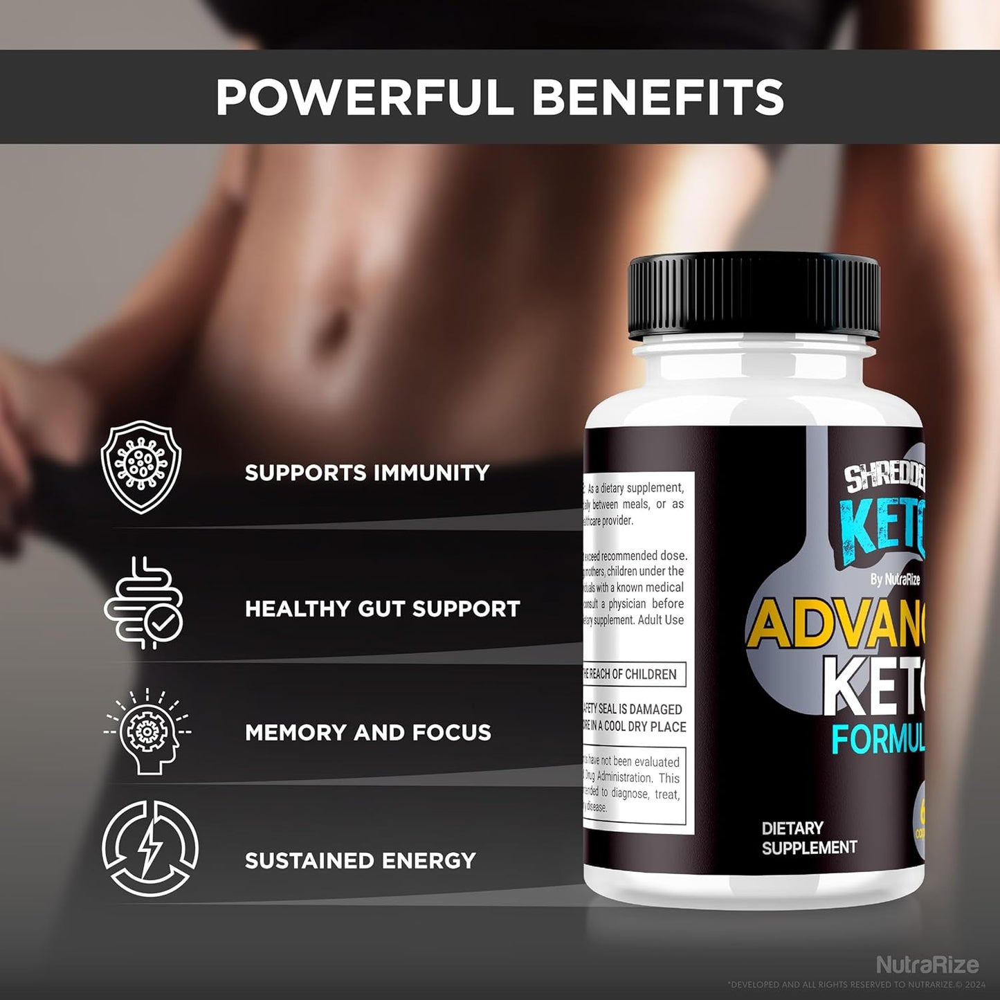 3 Pack NutraRize Shredded Keto Pills: Premium Weight Loss Capsules, All Natural Supplement for Fitness Goals - Official ShreddedKeto Reviews (180 Capsules)