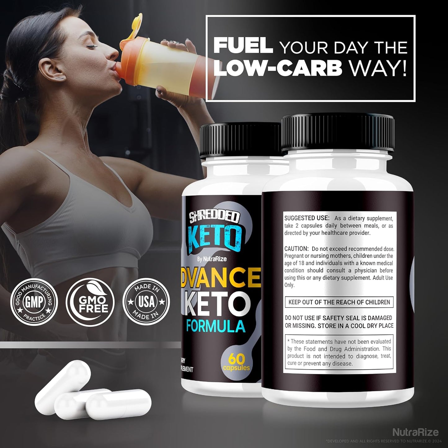 3 Pack NutraRize Shredded Keto Pills: Premium Weight Loss Capsules, All Natural Supplement for Fitness Goals - Official ShreddedKeto Reviews (180 Capsules)