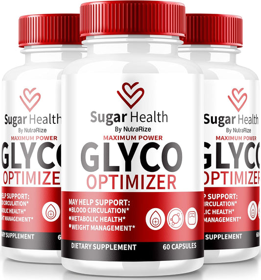 3 Pack NutraRize Sugar Health Glyco Optimizer Capsules - Premium Blood Formula for Healthy Levels - All Natural Supplement for Overall Wellness - Official SugarHealth Reviews - 180 Capsules
