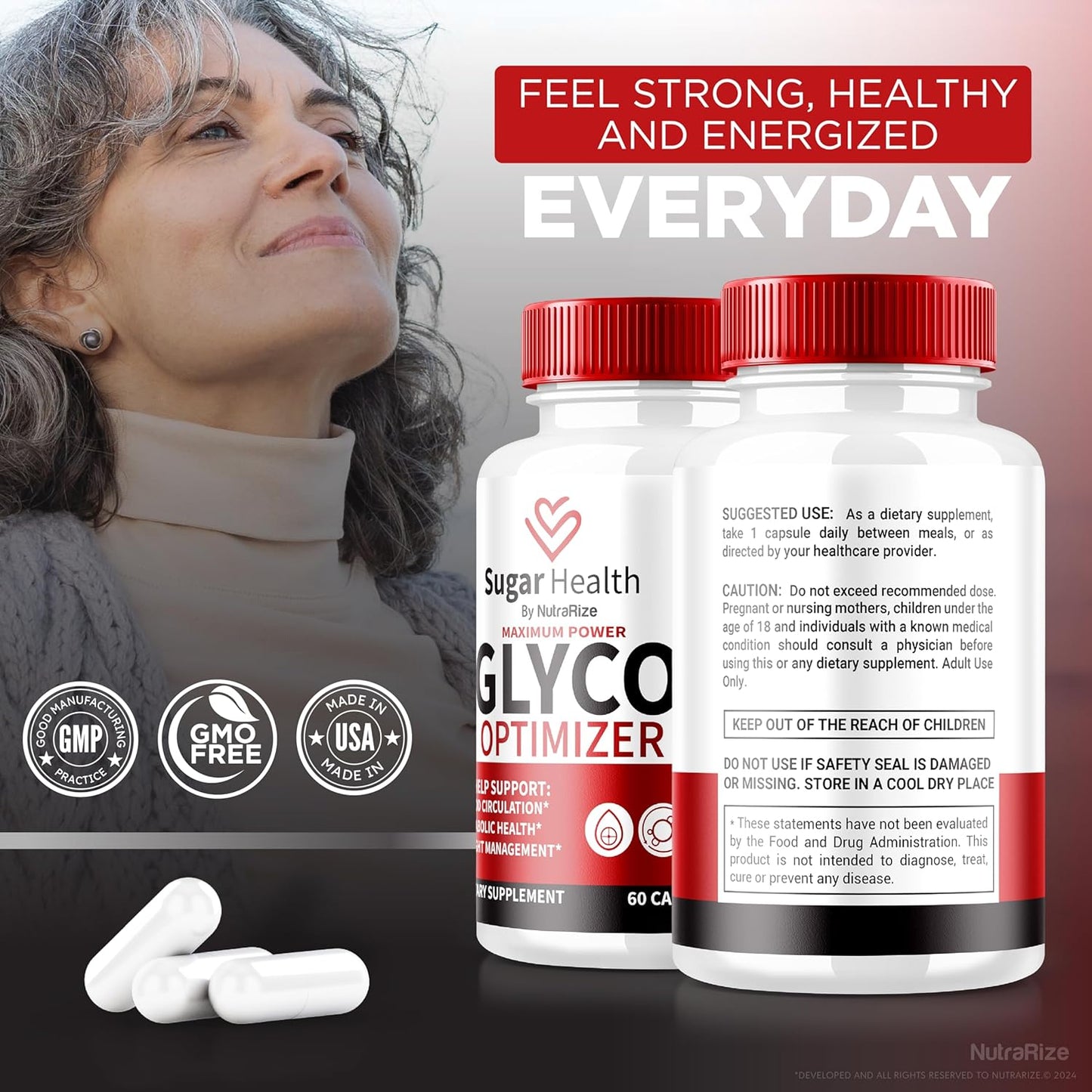 3 Pack NutraRize Sugar Health Glyco Optimizer Capsules - Premium Blood Formula for Healthy Levels - All Natural Supplement for Overall Wellness - Official SugarHealth Reviews - 180 Capsules