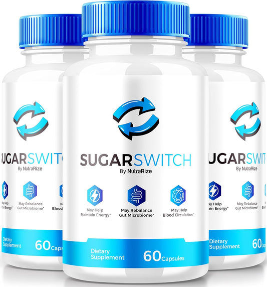 3 Pack NutraRize SugarSwitch Capsules - Official All-Natural Blood Formula for Healthy Sugar Levels - 24 Supplement with Pectin Reviews (180 Capsules)