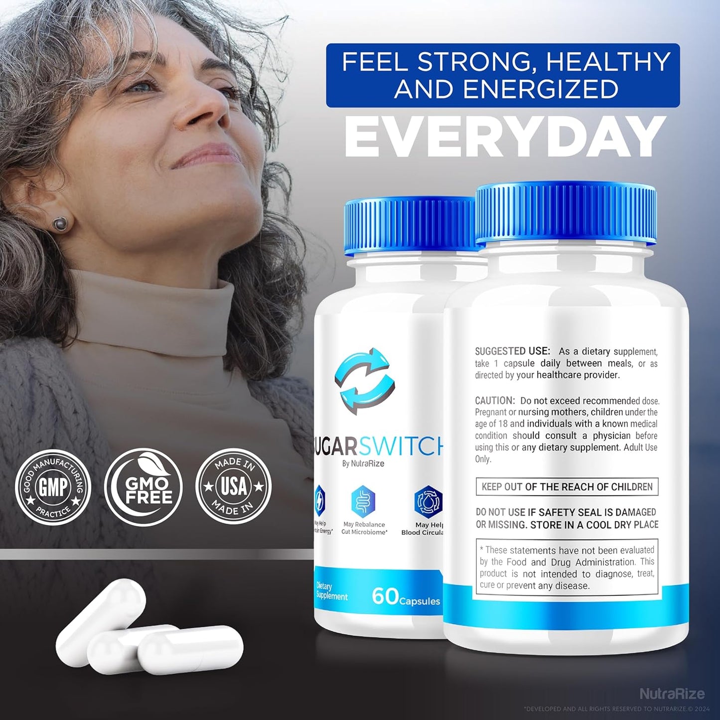 3 Pack NutraRize SugarSwitch Capsules - Official All-Natural Blood Formula for Healthy Sugar Levels - 24 Supplement with Pectin Reviews (180 Capsules)