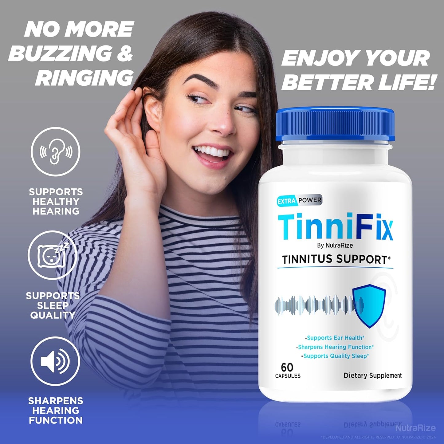 3 Pack NutraRize Tinnifix Capsules - Advanced Formula for Healthy Hearing, All Natural Ear Health Support (180 Capsules)