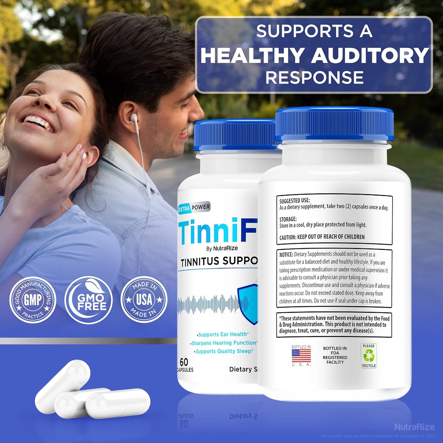 3 Pack NutraRize Tinnifix Capsules - Advanced Formula for Healthy Hearing, All Natural Ear Health Support (180 Capsules)