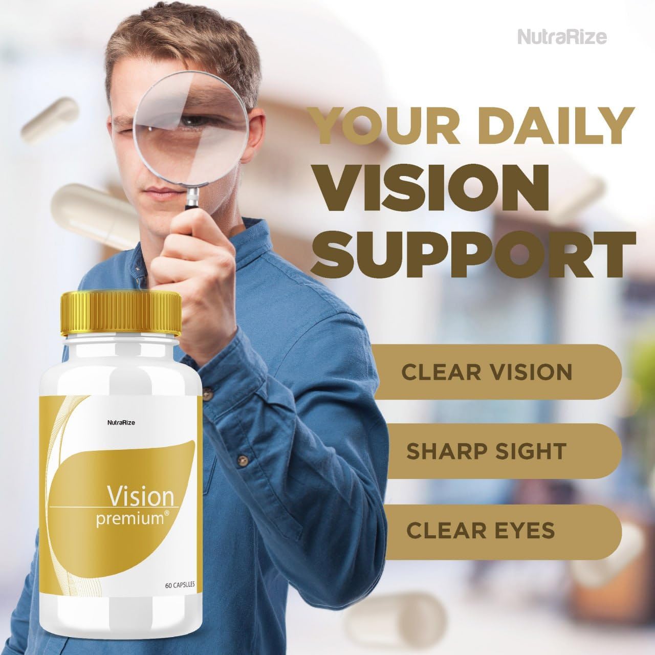 3 Pack NutraRize Vision Premium Eye Support Supplement - Improve Concentration, Focus, & Healthy Eyes - All-Natural Pills - 180 Capsules