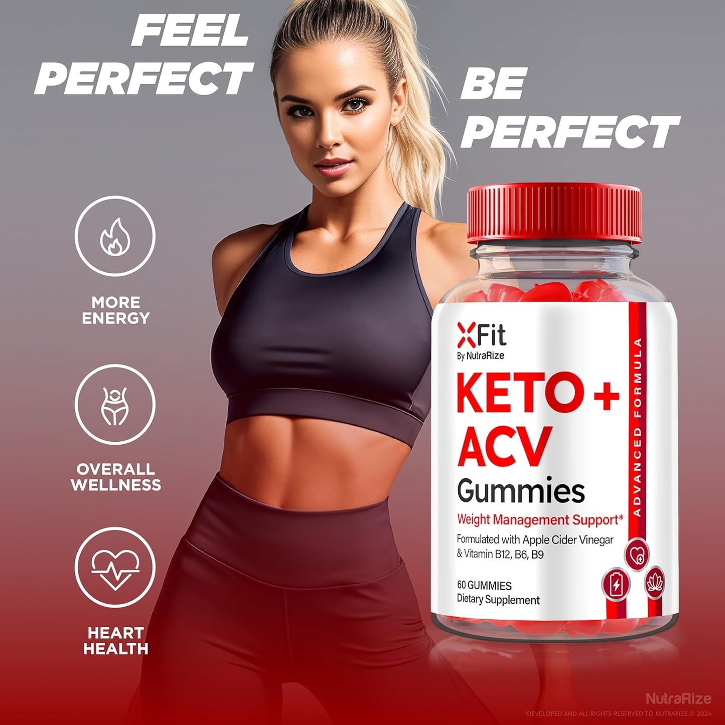 3 Pack NutraRize Xfit Keto ACV Gummies - Official Slimming Formula Formula with 1000MG All Natural Apple Cider Vinegar - Xfit ACV Keto Gomitas for Health and Fitness - 180 Gummies