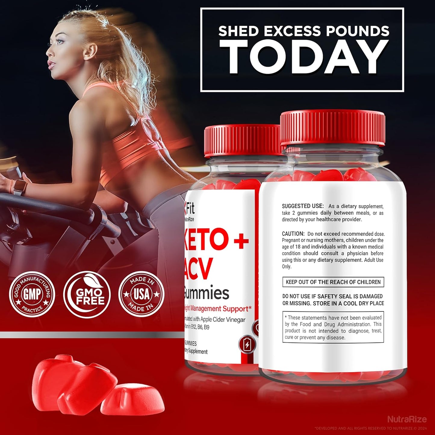 3 Pack NutraRize Xfit Keto ACV Gummies - Official Slimming Formula Formula with 1000MG All Natural Apple Cider Vinegar - Xfit ACV Keto Gomitas for Health and Fitness - 180 Gummies