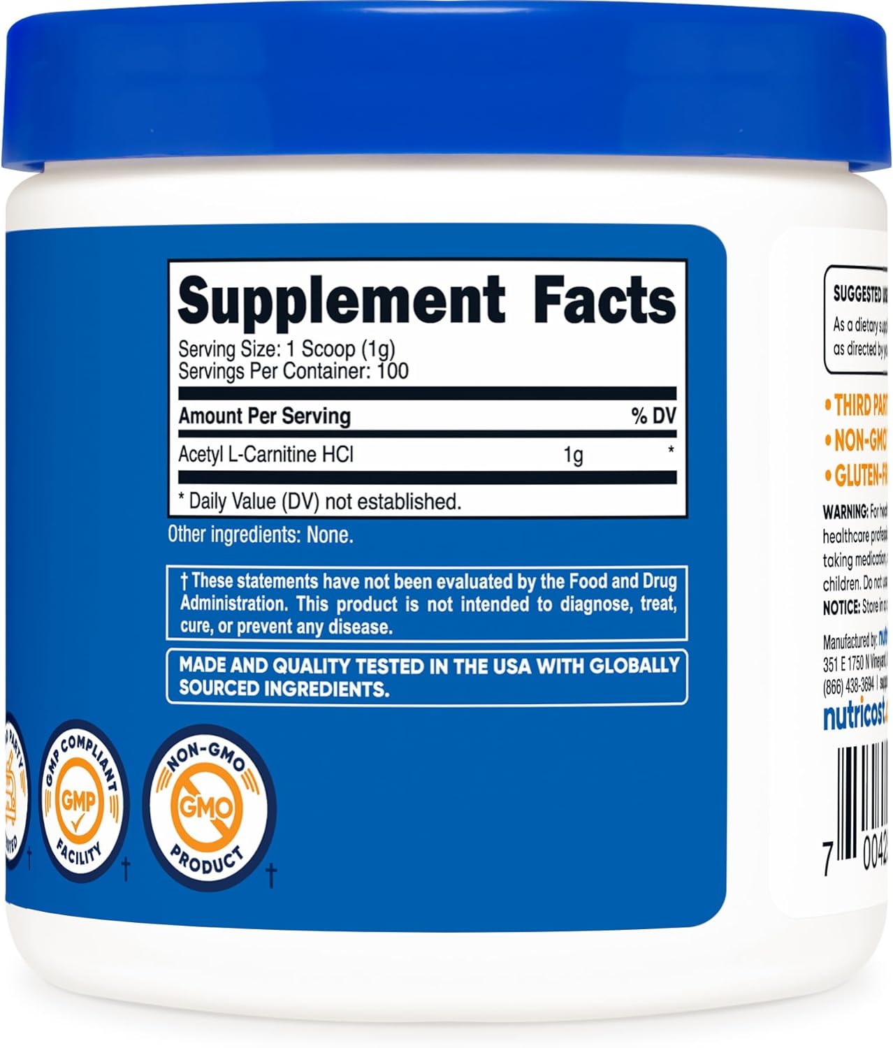 3 Pack Nutricost Acetyl L-Carnitine (ALCAR) Powder - 1000mg Per Serving - 100 Servings Each - Pure & Non-GMO - Gluten Free - 100g