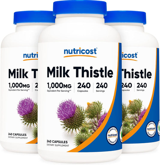 3 Pack Nutricost Milk Thistle 1,000mg Equivalent Capsules - 240 Count, 4:1 Extract - Vegan, Non-GMO, Gluten-Free