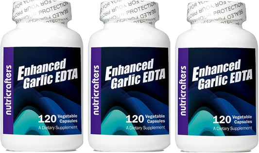 3-Pack NutriCrafters Enhanced Garlic EDTA 1000mg Capsules - High Potency Calcium Disodium EDTA Formula - Aluminum-Free - 360 Capsules Total