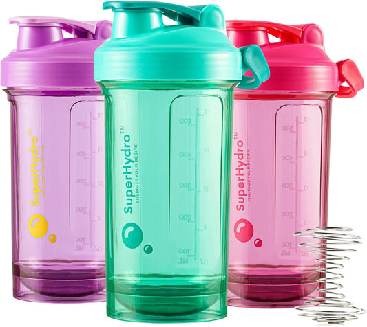 3 Pack of 24oz BPA-Free Protein Shaker Bottles - Leak Proof, Durable, Eco-Tritan, Ideal for Travel & Fitness - Men & Women - Lemon Lavender, Rosy Bloom, Frosted Mint