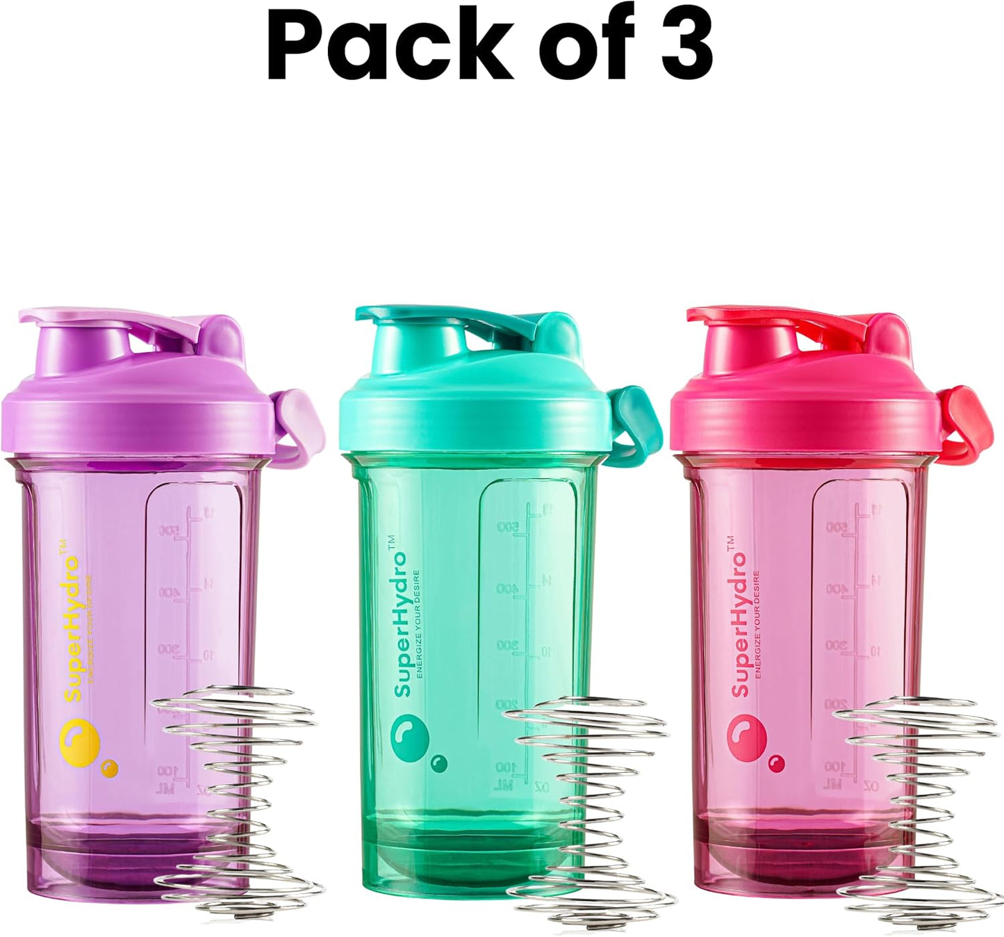 3 Pack of 24oz BPA-Free Protein Shaker Bottles - Leak Proof, Durable, Eco-Tritan, Ideal for Travel & Fitness - Men & Women - Lemon Lavender, Rosy Bloom, Frosted Mint