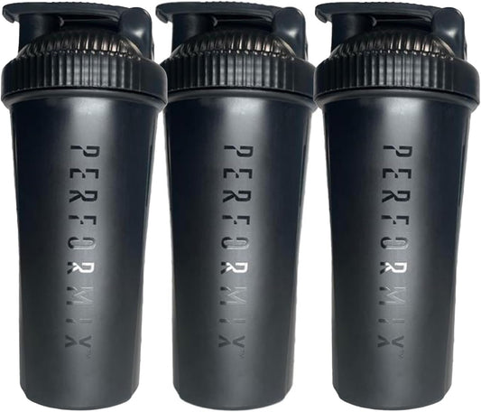 3-Pack of 28-Ounce Black Shaker Bottles for Protein Shakes, Pre Workout, and Supplements with Plastic Whisk