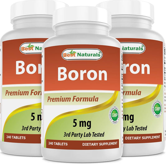 3-Pack of Best Naturals Boron Supplements - 5 mg, 240 Tablets per Bottle