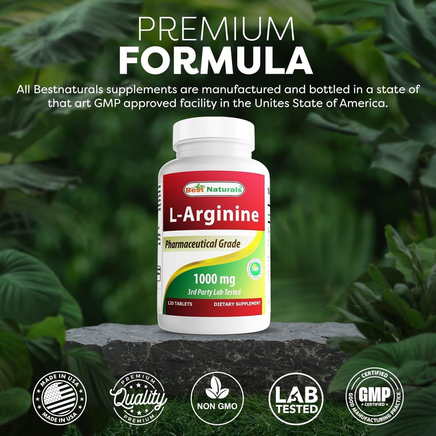 3 Pack of Best Naturals L-Arginine 1000mg Tablets - Pharmaceutical Grade Supplement for Nitric Oxide Production (360 Tablets Total)