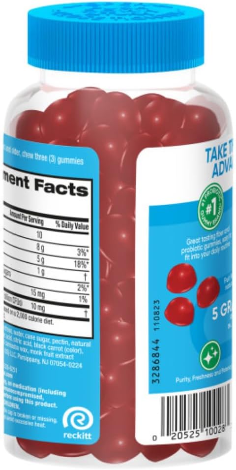 3 Pack of Digestive Advantage Prebiotic Fiber Gummies with Probiotics for Adults - Strawberry Flavor, 60 Count
