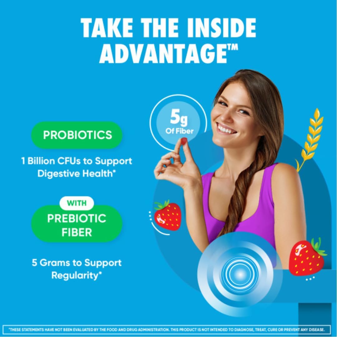 3 Pack of Digestive Advantage Prebiotic Fiber Gummies with Probiotics for Adults - Strawberry Flavor, 60 Count