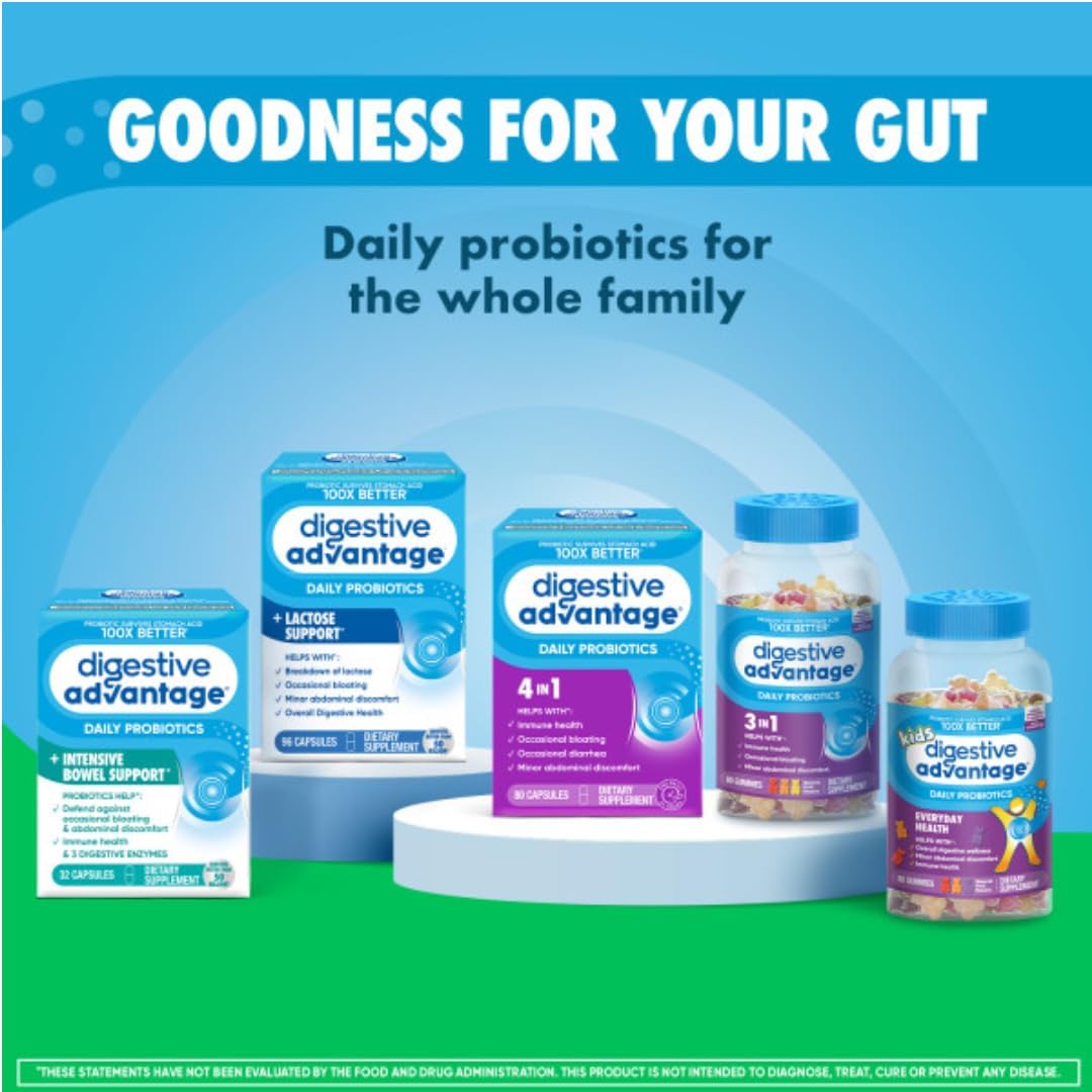 3 Pack of Digestive Advantage Prebiotic Fiber Gummies with Probiotics for Adults - Strawberry Flavor, 60 Count