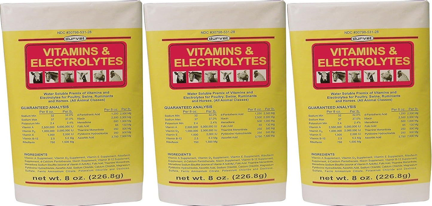 3 Pack of DURVET 136028 Vitamins & Electrolytes, 8 oz Each - Essential Nutrients for Poultry