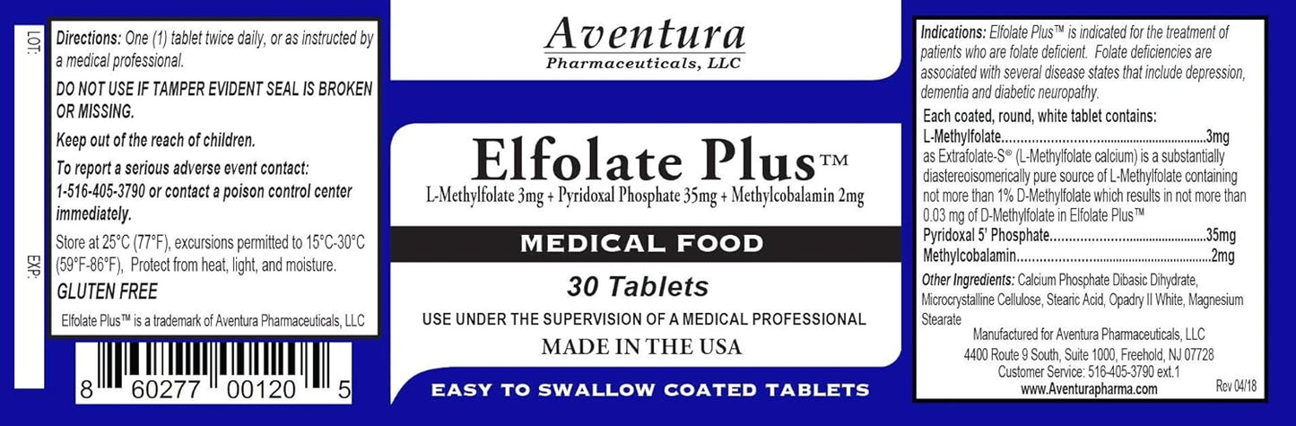 3 Pack of ELFOLATE Plus® 3mg L-Methylfolate Tablets - Professional Strength Methyl Folate Supplement