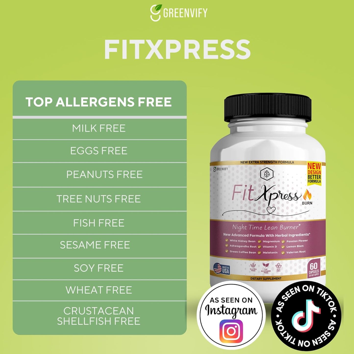3-Pack of GREENVIFY FitXpress Burner: Powerful Anabolic Recovery Formula with Natural Sleep Aid, Magnesium, and Ashwagandha
