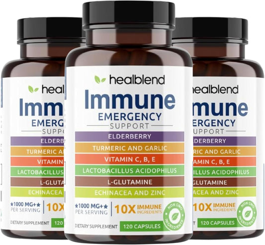 3 Pack of Healblend Immune Support Supplement with Elderberry, Zinc, Echinacea, Turmeric, and Probiotics for Adults