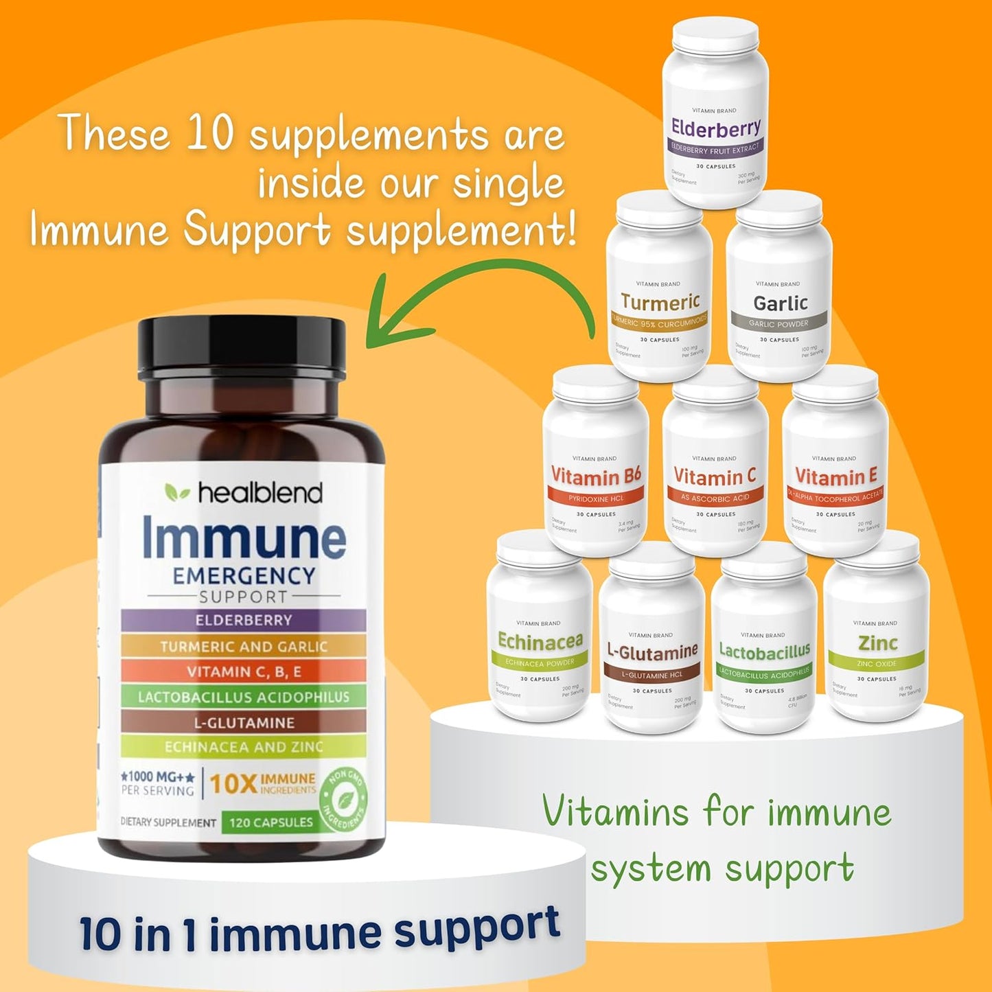 3 Pack of Healblend Immune Support Supplement with Elderberry, Zinc, Echinacea, Turmeric, and Probiotics for Adults